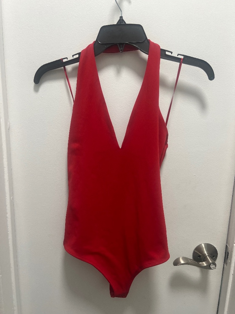 Express Red Body Contour Plunge Bodysuit
